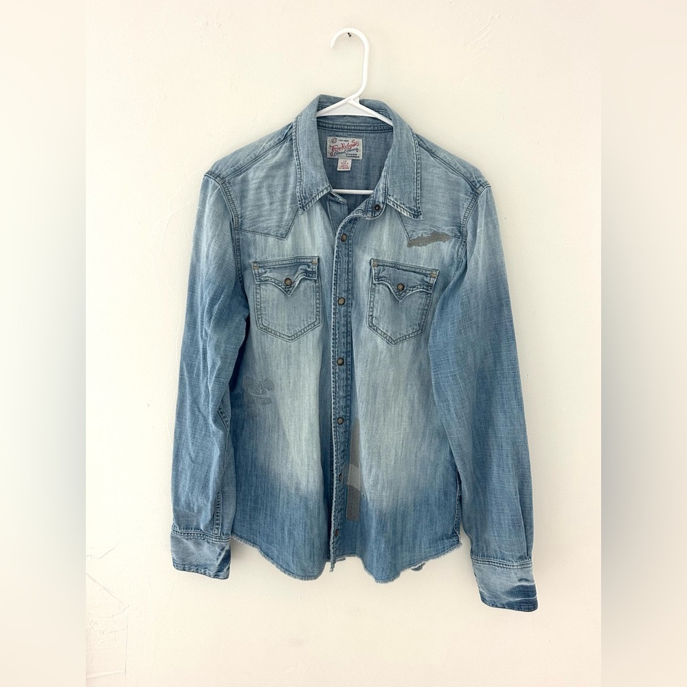 True Religion Light Blue Denim Button Up - runs large - Fits like XL